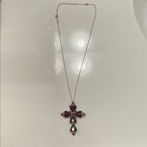 Elegant Silver and Red Cross Pendant Necklace